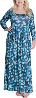 24seven Comfort Apparel Plus Size Long Sleeve Pleated Maxi Dress