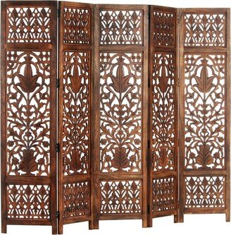 Hand Carved 5-Panel Room Divider Brown 78.7x65 Solid Mango Wood