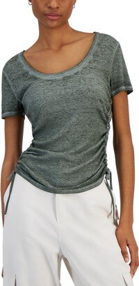 Juniors' Side-Ruched Short-Sleeve Burnout T-Shirt