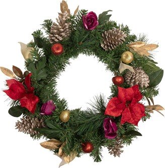 Northlight Decorated Poinsettia and Rose Artificial Christmas Wreath Unlit, 24