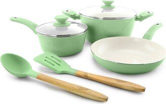 Home Plaza Cafe 7 Piece Essential Core Aluminum Cookware Set in Mint