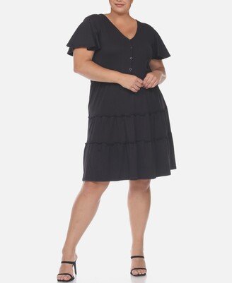 Plus Size Short Sleeve V-neck Tiered Dress