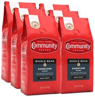 Community Coffee Signature Blend Dark Roast Premium Whole Bean Coffee, 12 Oz - 6 Pack