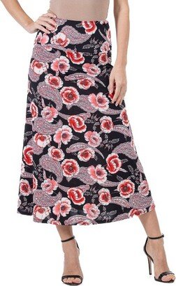 24seven Comfort Apparel Womens Black and Red Floral Maxi Skirt-Pink Multi-XL