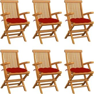 Patio Chairs with Red Cushions 6 pcs Solid Teak Wood-AA