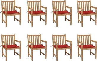 Patio Chairs 8 pcs with Red Cushions Solid Teak Wood - 22.8 x 23.6 x 35.4