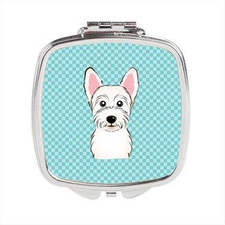 BB1164SCM Checkerboard Blue Westie Compact Mirror, 2.75 x 3 x .3 In.