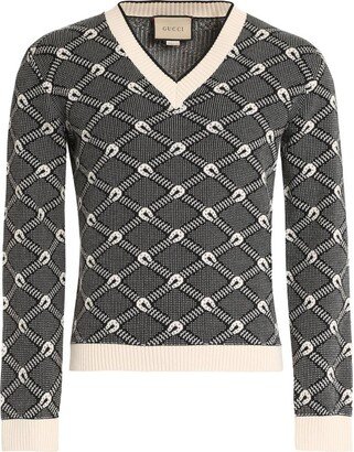 V-Neck Jacquard Sweater-AA