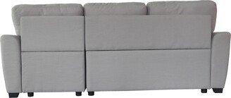 TOSWIN L Shape Sectional Linen Padded Sofa Bed Reversible Storage Chaise Pull-out Sleeper Full-size Bed with Plastic Leg and Casters