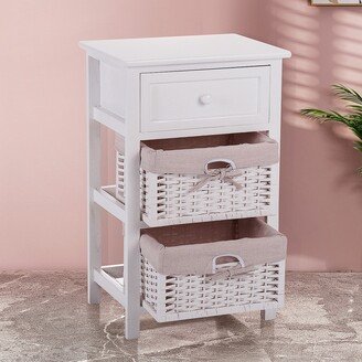 EPOWP One Drawer Nightstand with Two Removable Baskets, Storage Bedside Table, Modern End Table with Tall Legs, Indoors