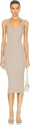 Silk Rib Tank Midi Dress in Beige