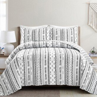 Hygge Stripe 3 Piece Quilt Set, King - Black, White