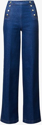 Womens Adele Sailor Snap Wide-leg Mid-rise Recycled-denim Jeans