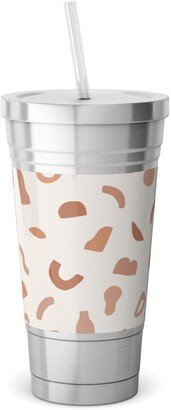 Travel Mugs: Organic Cut Shapes - Kaolin Clay Stainless Tumbler With Straw, 18Oz, Beige