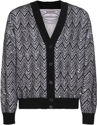 Sequin Embellished V-Neck Cardigan-AA