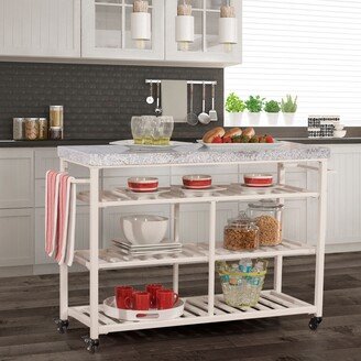 Kennon Kitchen Cart in White with Granite Top - 48W x 18D x 36H