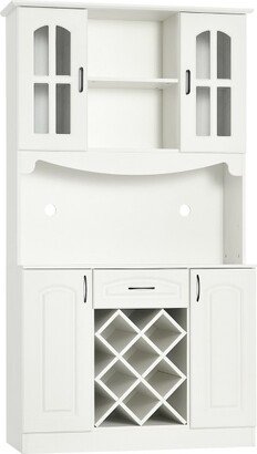 HOMCOM 73 Kitchen Hutch Cabinet with Countertop & Wine Storage, Kitchen Pantry Storage Cabinet Buffet with Hutch, Modern Bar Cabinet Wine Rack, White