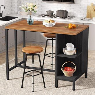 Kitchen Island with 5 Open Shelves, Industrial Dining Island Table with Large Worktop, Freestanding Kitchen Island Table