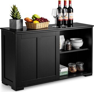 Kitchen Storage Cabinet Sideboard Buffet Cupboard Wood Sliding Door Pantry Black-AA