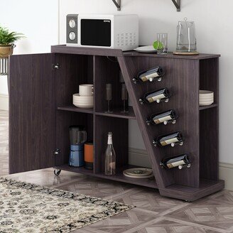 Kitchen Cart on Wheels with Adjustable Shelf and 5 Wine Holders