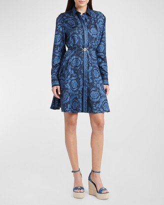 Barocco-Print Belted Mini Dress