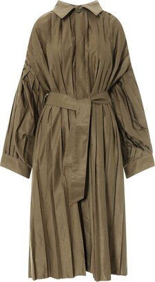 Long-Sleeved Pleated Belted Coat