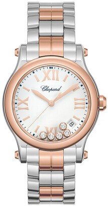 Happy Sport 18K Rose Gold, Stainless Steel & Diamond Bracelet Watch