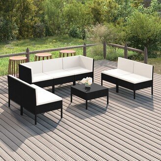 8 Piece Patio Lounge Set with Cushions Poly Rattan Black-AO