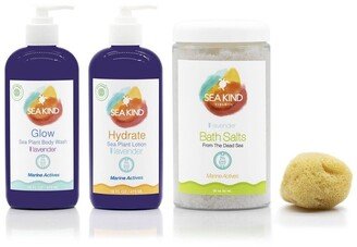 Sea Kind Sea Plant Body Wash & Body Lotion, Dead Sea Bath Salts & 3.5 Sea Sponge