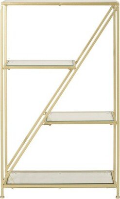 Kokesh Modern Glam Tempered Glass 3 Shelf Asymmetrical Bookcase Gold