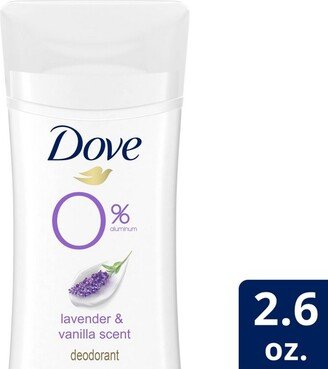 Dove Beauty 0% Aluminum Lavender & Vanilla Deodorant Stick - 2.6oz