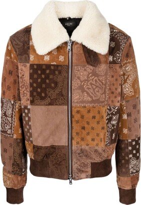 Bandana-Print Patchwork Leather Jacket