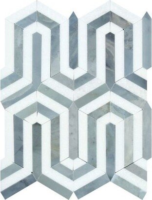 Thassos White Marble Polished Berlinetta Mosaic Tile W/Blue-Gray