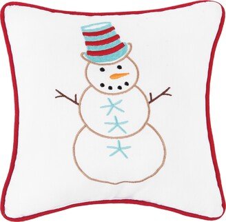 Coastal Snowman Embroidered Throw Pillow