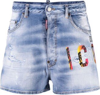 Icon-print low-rise denim shorts