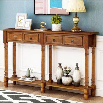 Simplie Fun Console Table Sofa Table for Entryway with Drawers and Long Shelf Rectangular (Walnut)