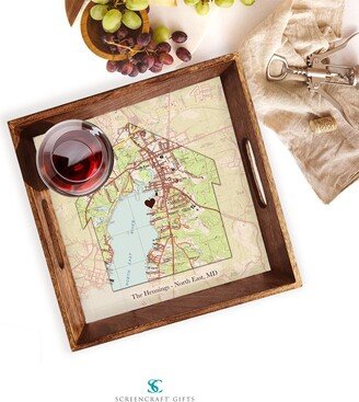 Personalized Wood Serving Tray, Custom Home-Shaped Map - Perfect Gift For 5Th Anniversary, Wedding, Engagement, Housewarming, Birthday