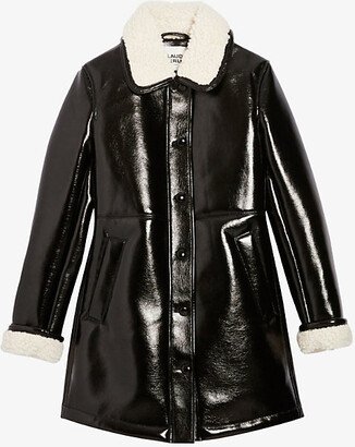 Womens Divers Wide-collar Cropped Faux-leather Coat