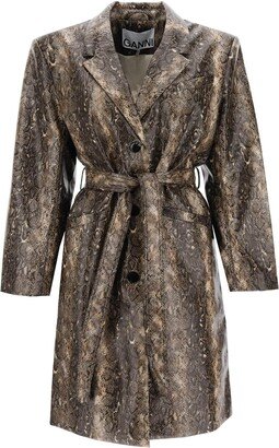 Snake-effect faux leather trench coat-AA