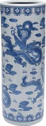 Handmade 24 Dragon Blue and White Porcelain Umbrella Stand