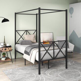 Luxhomez Metal bed frame platform with headboard and footboard-AA