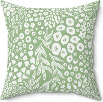 Sage Green Boho Floral Spun Polyester Square Pillow - Decorative Pillow