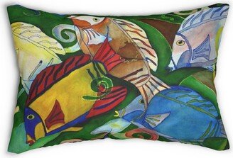 Tropical Fish School Coastal Home Spun Polyester Lumbar Pillow Of My Art