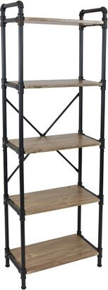 Sunnydaze Decor Sunnydaze 5 Shelf Industrial Style Pipe Frame Freestanding Bookshelf with Wood Veneer Shelves - Brown