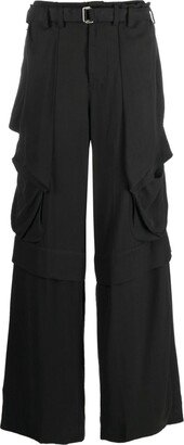 JiyongKim Black Draped Wide-Leg Trousers