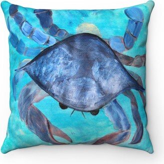 Blue Crab Coastal Home Decor Spun Polyester Square Throw Pillow Of My Art