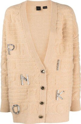 logo-embossed V-neck cardigan