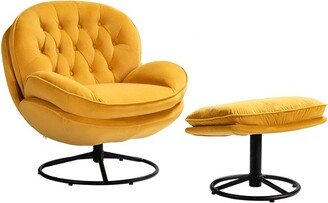 Leonora Swivel Lounge Chair and Ottoman | Karat Home-MUSTARD