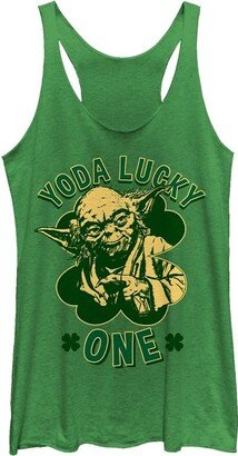 Women' Star War St. Patrick' Day Yoda Lucky One Racerback Tank Top - Envy Green - Large