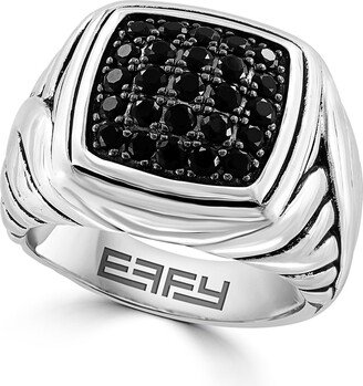 Men's Sterling Silver Pavé Black Spinel Signet Ring - Size 10